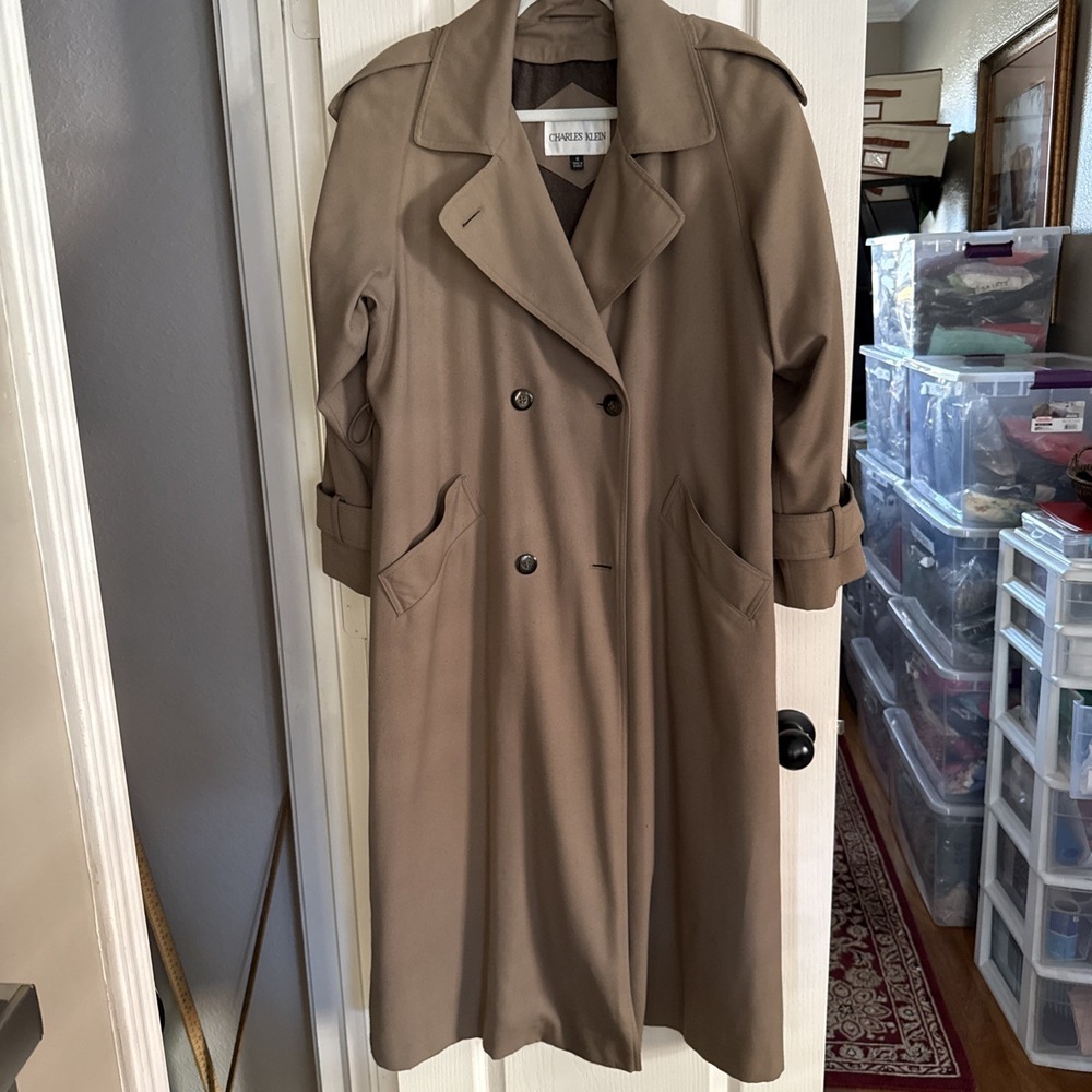 Charles KLEIN double breasted Tan Trench Coat with removeable‎ liner 6(L) (5119)